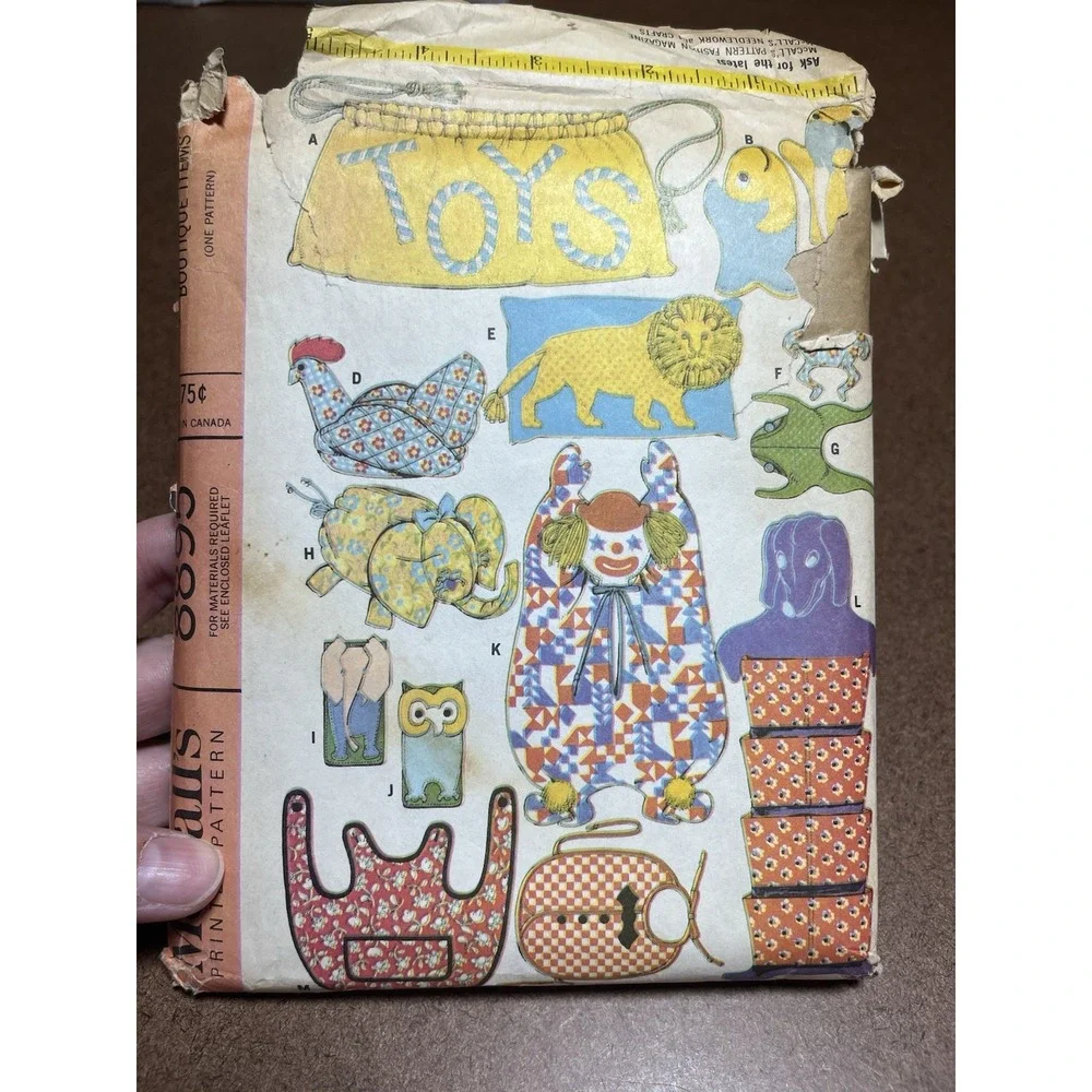 McCalls 8895 Pattern Tote Bags Toys Plush Animals Storage Bins
